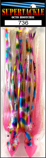 Product picture of a pink Supertackle fishing lure hoochie 736 Lazy P