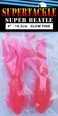 Super Beatle fishing squid, 4 inch pink glow